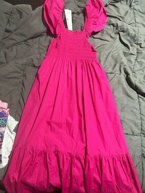 Aqua Fuchsia Smocked Maxi Dress with Flutter Straps